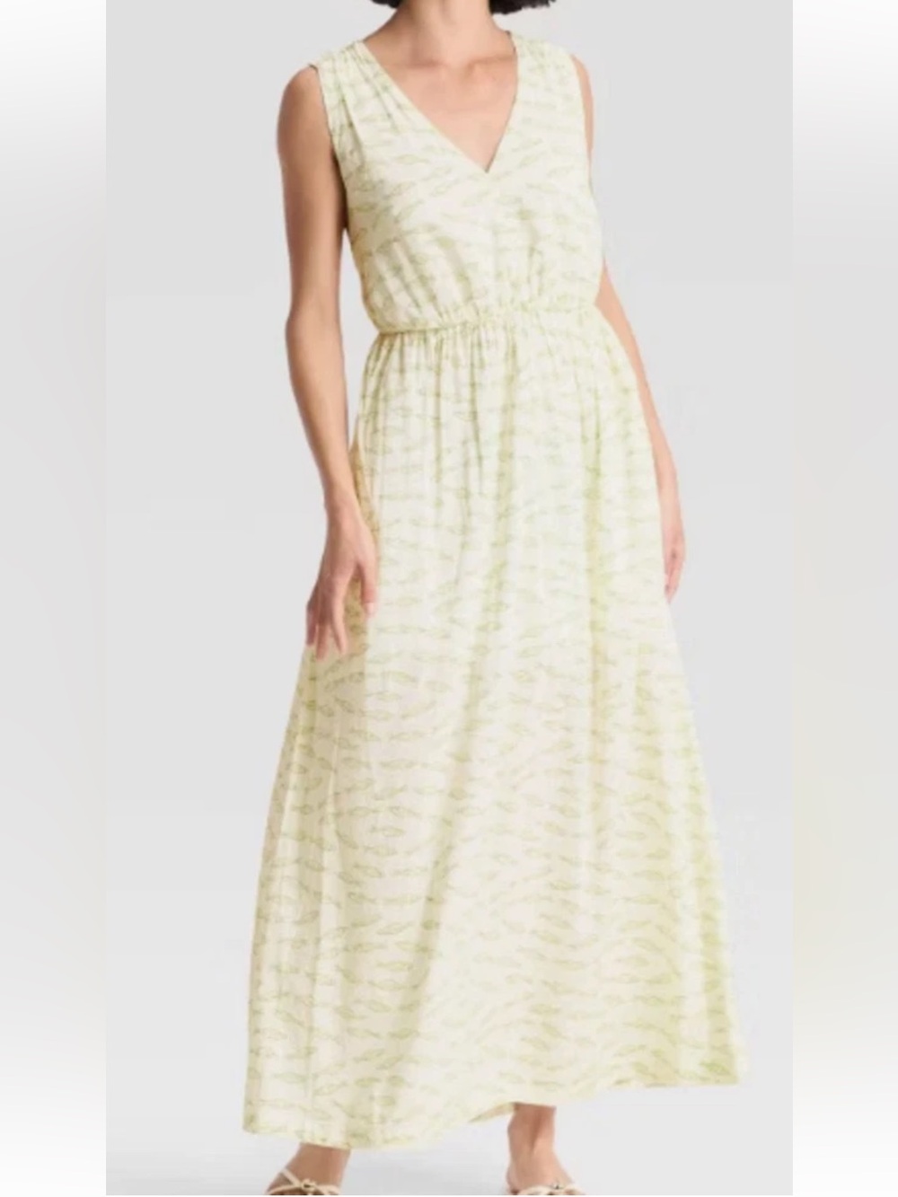 A New Day Off White V-Neck Sardine Print Tie Back Midi Dress NWT